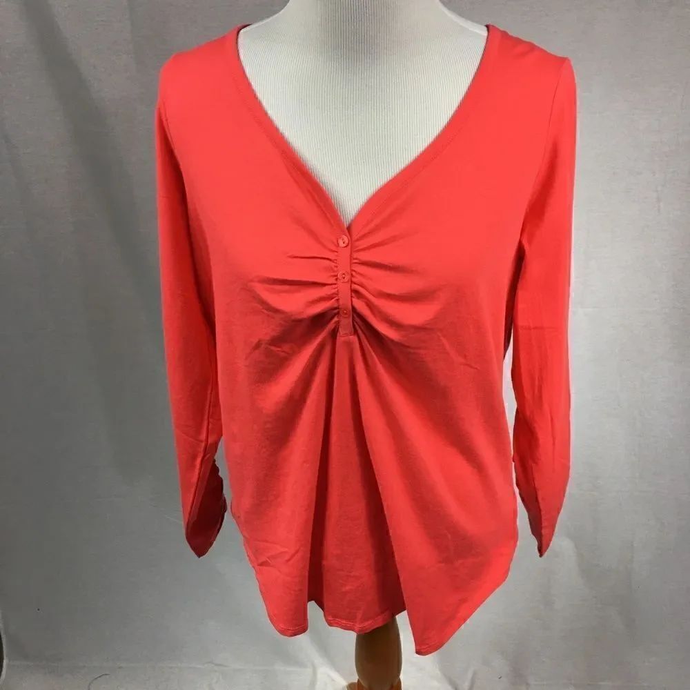 Roaman's Coral Long Sleeve tee size 12 cinched collar  100% Cotton 12